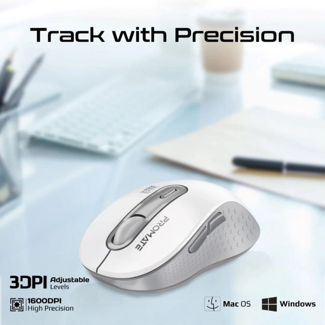 Promate Ken Dual Mode Wireless Mouse - White — thumbnail 4 of 5