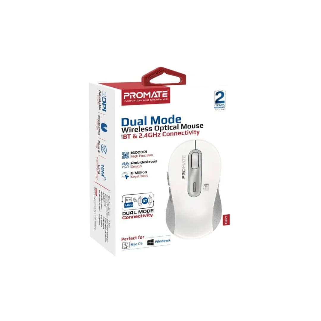 Promate Ken Dual Mode Wireless Mouse - White — thumbnail 2 of 5