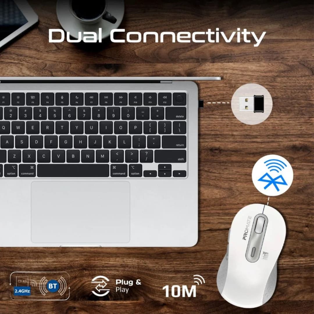 Promate Ken Dual Mode Wireless Mouse - White — thumbnail 5 of 5