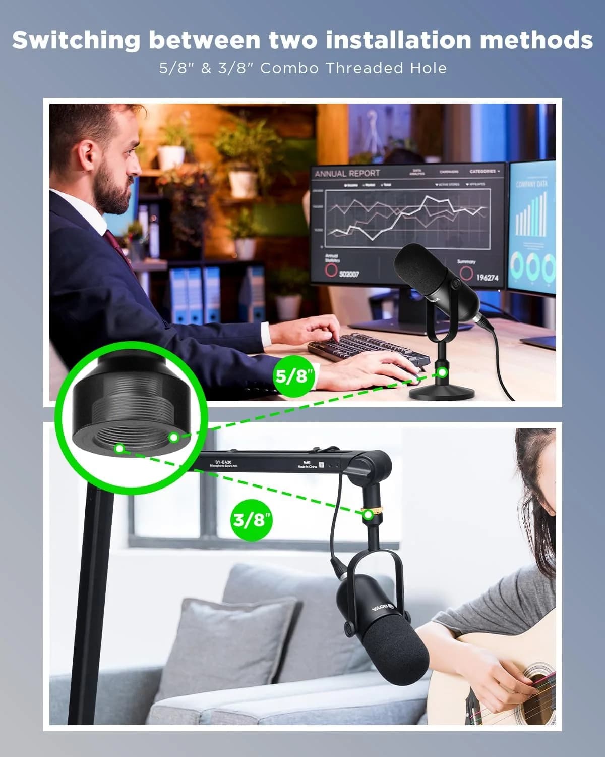 BOYA BY-DM500 XLR Dynamic Podcast Microphone – Broadcast Sound, Metal Construction, Wide-Range Frequency, Studio Mic for Streaming, Gaming, Voice-Over & Music – Black — thumbnail 6 of 7
