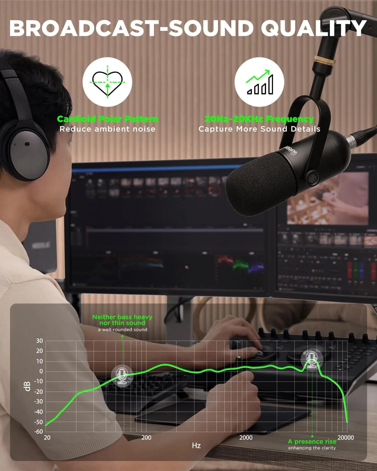 BOYA BY-DM500 XLR Dynamic Podcast Microphone – Broadcast Sound, Metal Construction, Wide-Range Frequency, Studio Mic for Streaming, Gaming, Voice-Over & Music – Black — thumbnail 4 of 7