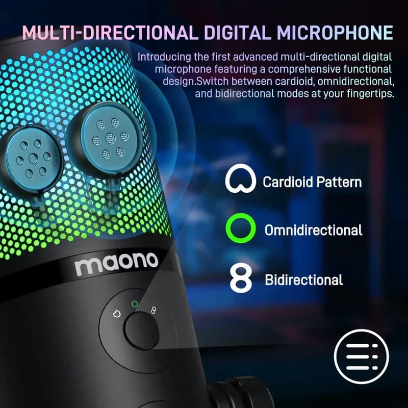 MAONO DM50 USB Condenser Microphone, 3 Polar Patterns, Smart Knob, RGB, Plug and Play for Streaming and Recording — thumbnail 2 of 9
