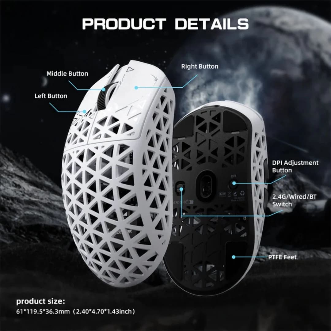 ATTACK SHARK R5 Ultra Carbon Fiber Wireless 8K Gaming Mouse - White — thumbnail 2 of 5