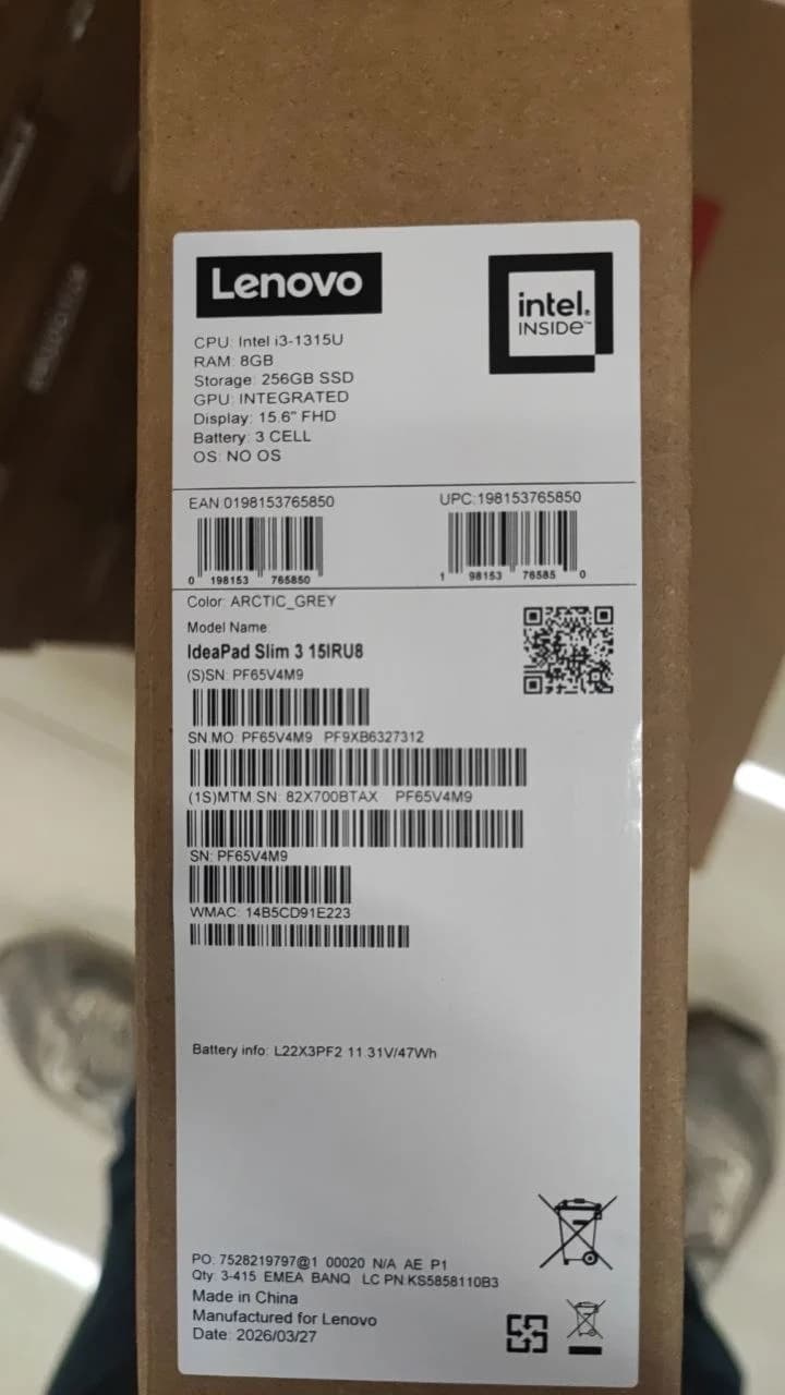 Lenovo IdeaPad Slim 3 15IRU8 - (BTAX) Intel Core i3-1315U, RAM 8GB, SSD 256GB, Intel® UHD Graphics, 15.6 inch FHD , Arctic Gray — thumbnail 6 of 6