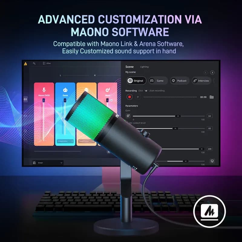 MAONO DM50 USB Condenser Microphone, 3 Polar Patterns, Smart Knob, RGB, Plug and Play for Streaming and Recording — thumbnail 9 of 9