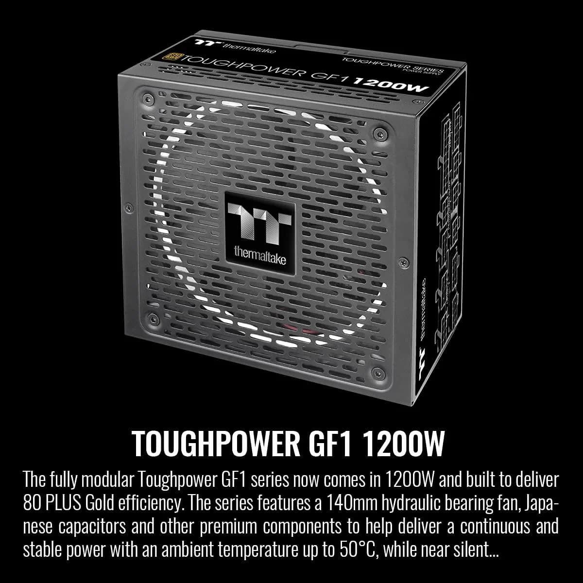 Thermaltake Toughpower GF1 1200W – 80 PLUS Gold Fully Modular ATX PSU, Smart Zero 140 mm Fan — thumbnail 2 of 6