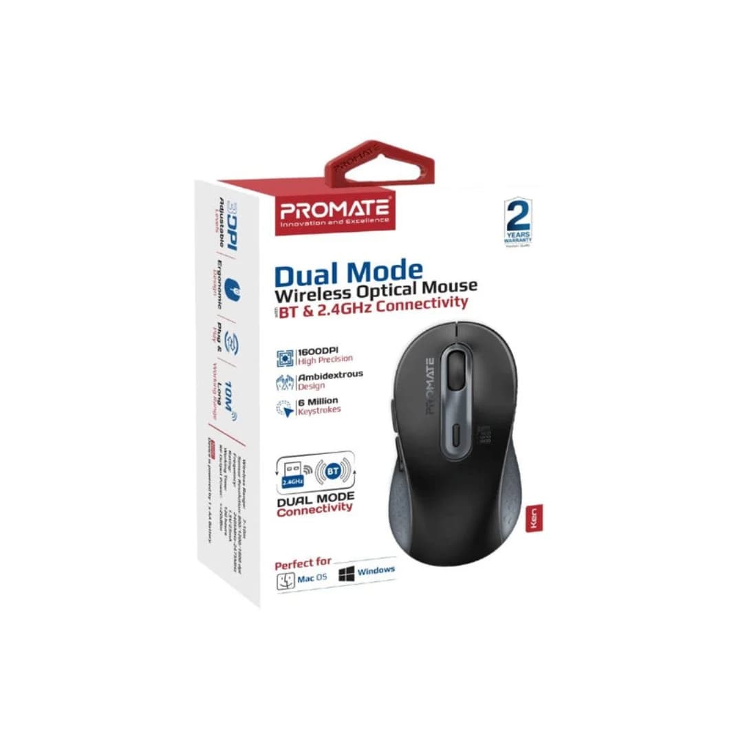 Promate Ken Dual Mode Wireless Mouse - Black — thumbnail 2 of 5