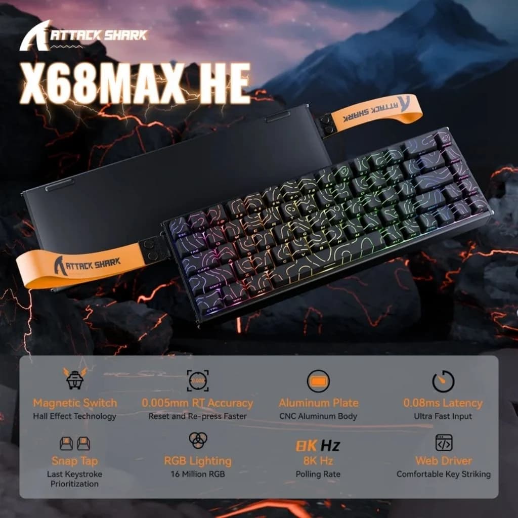 ATTACK SHARK X68 MAX HE Wired Rapid Trigger Gaming Keyboard - Black Contours — thumbnail 2 of 6