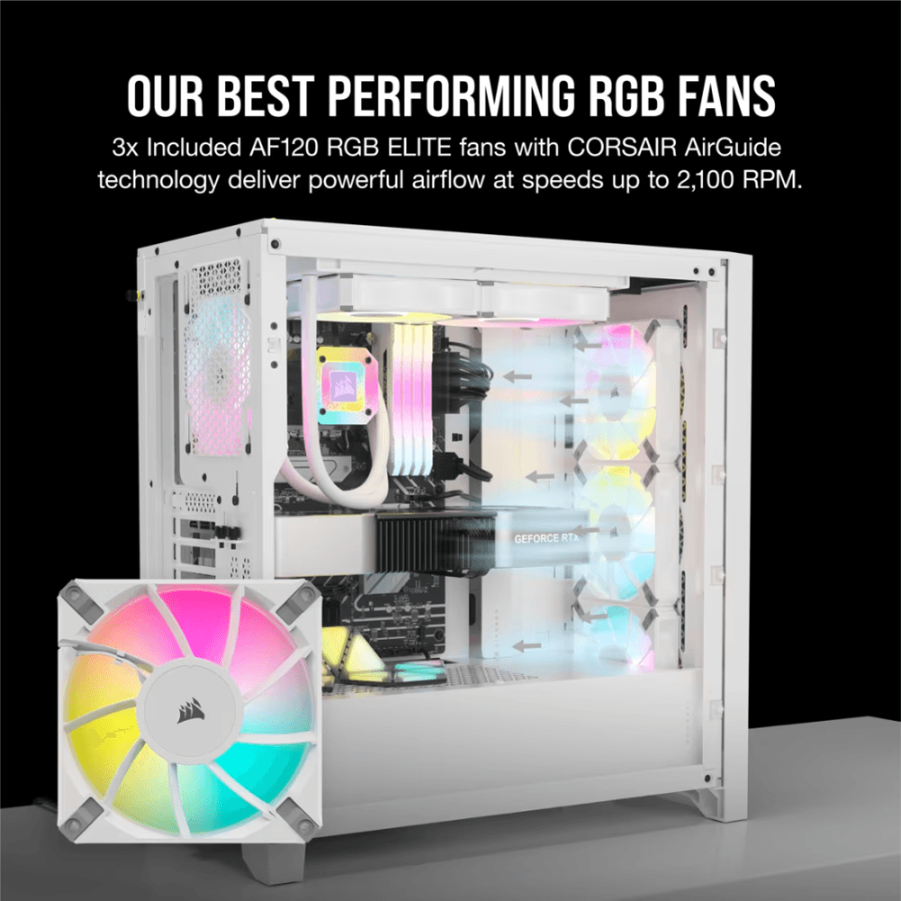 CORSAIR ICUE 4000D RGB TOWER TEMPERED GLASS CASE WHITE — thumbnail 3 of 6