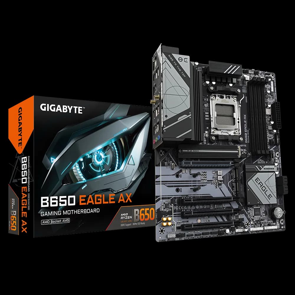 GIGABYTE B650 EAGLE AX Motherboard – AM5, DDR5, PCIe 5.0, Wi-Fi 6E, 12+2+2 VRM, 3× M.2, USB 3.2 Gen2, Smart Fan 6, Q-Flash Plus, ATX