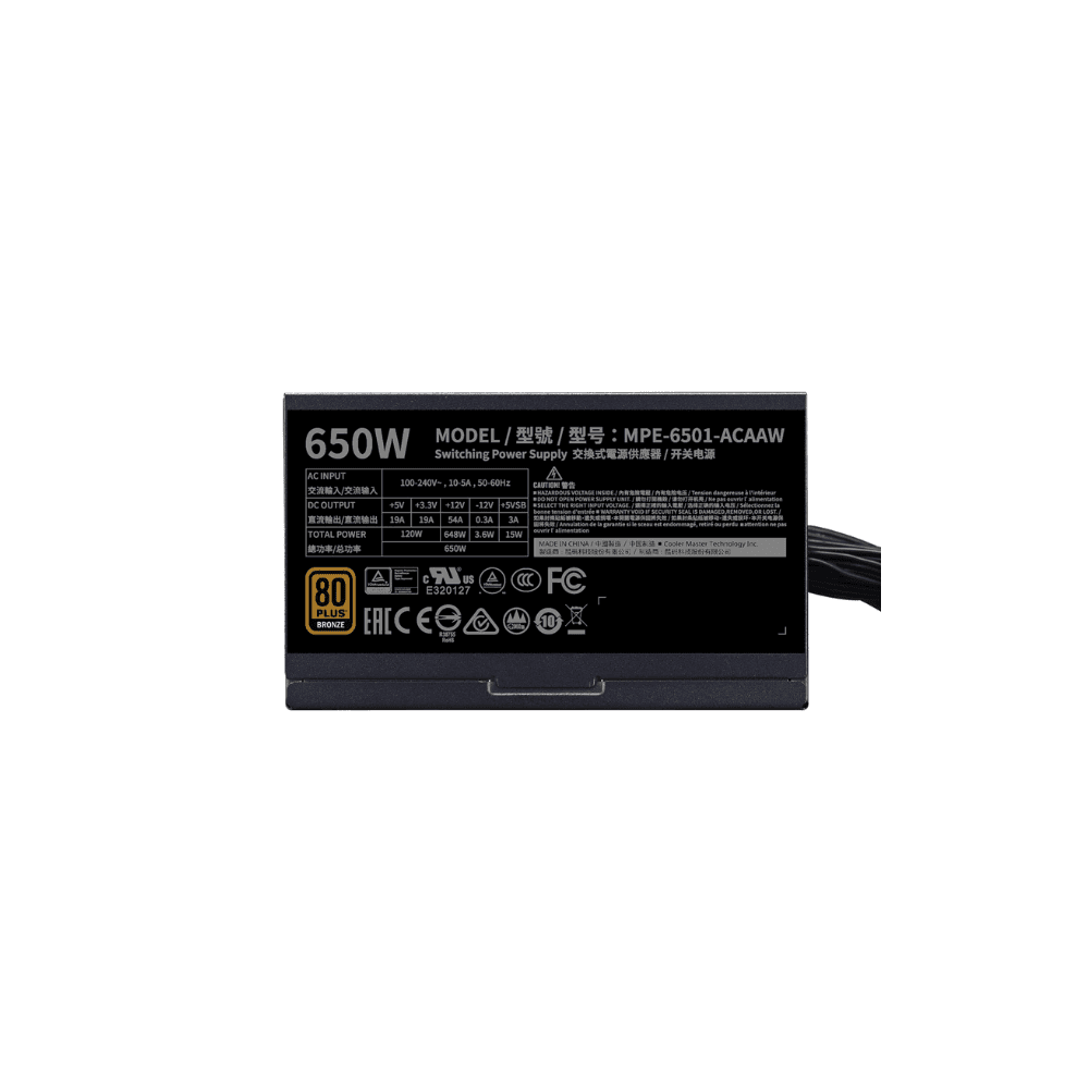 COOLERMASTER MWE 650W 80+PLUS BRONZE V2 BLACK Power Supply — thumbnail 3 of 3