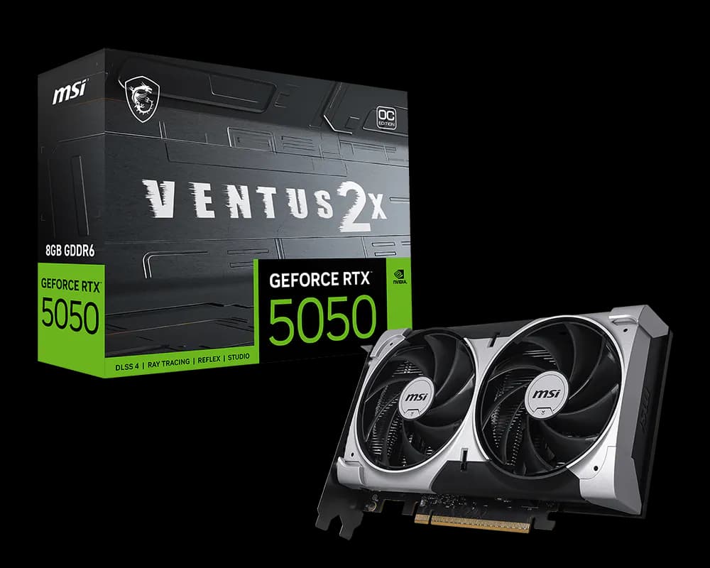 MSI RTX 5050 Ventus 2X OC 8GB Gaming Graphics Card – Dual Fan Cooling, PCIe 5.0, DLSS 4, Ray Tracing, 8K Support