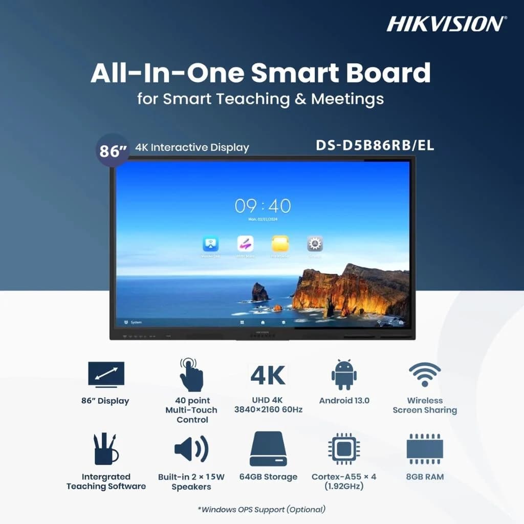 Hikvision 86-Inch 4K UHD Smart Interactive Whiteboard, Android 13.0, RAM 8GB, Storage 64GB — thumbnail 6 of 6