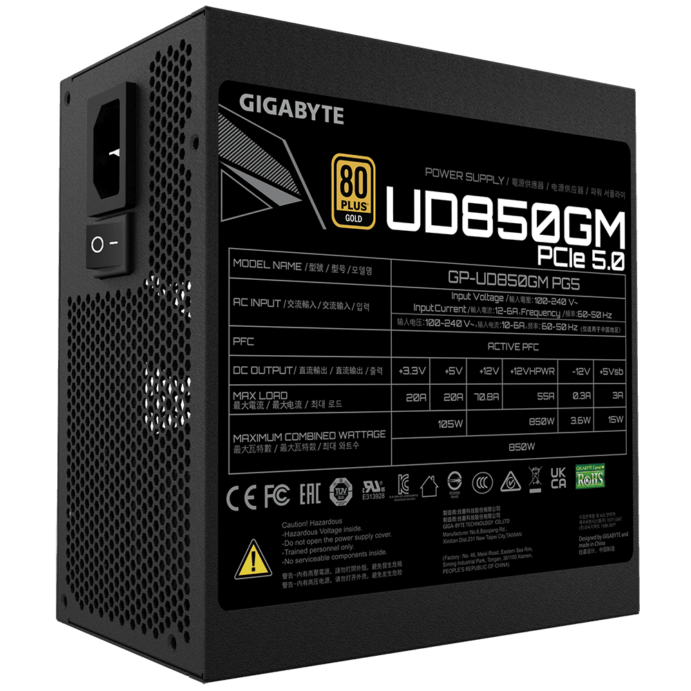 GIGABYTE UD850GM 850W 80+PLUS GOLD BLACK Power Supply — thumbnail 2 of 7