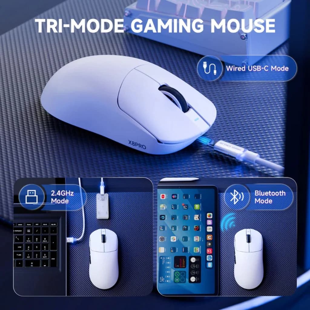 ATTACK SHARK X8 Pro Tri-mode Wireless Gaming Mouse - White — thumbnail 3 of 3