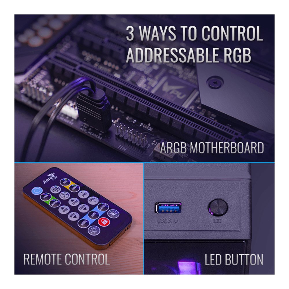 AEROCOOL FAN CASE DOU 12 PRO 3X120mm ARGB BLACK+ REMOTE CONTROL — thumbnail 4 of 5