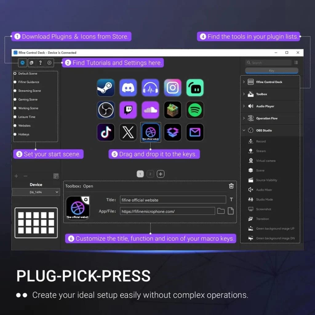 FIFINE AmpliGame D6 - RGB Stream Controller Deck — thumbnail 5 of 7