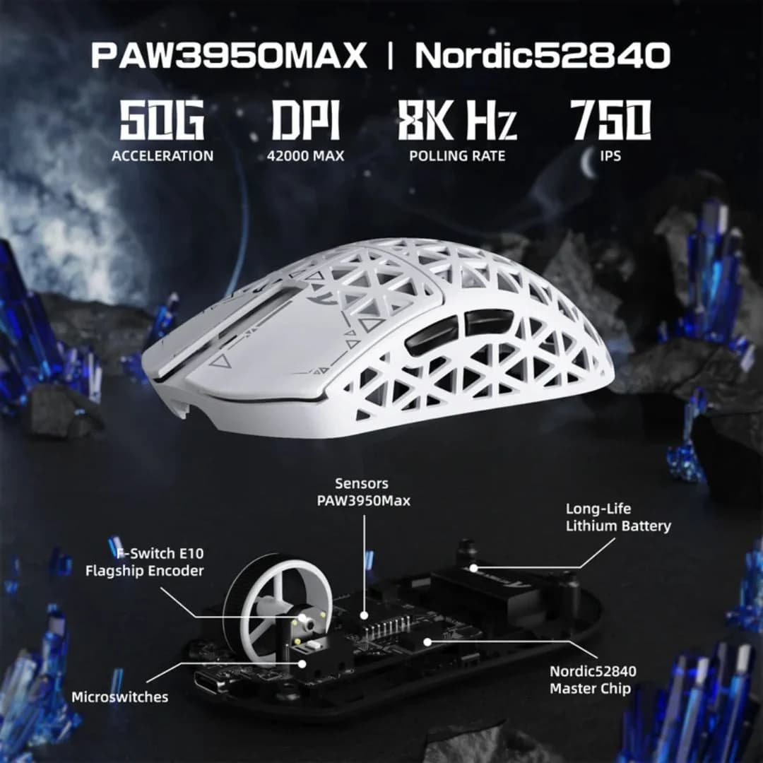ATTACK SHARK R5 Ultra Carbon Fiber Wireless 8K Gaming Mouse - White — thumbnail 3 of 5