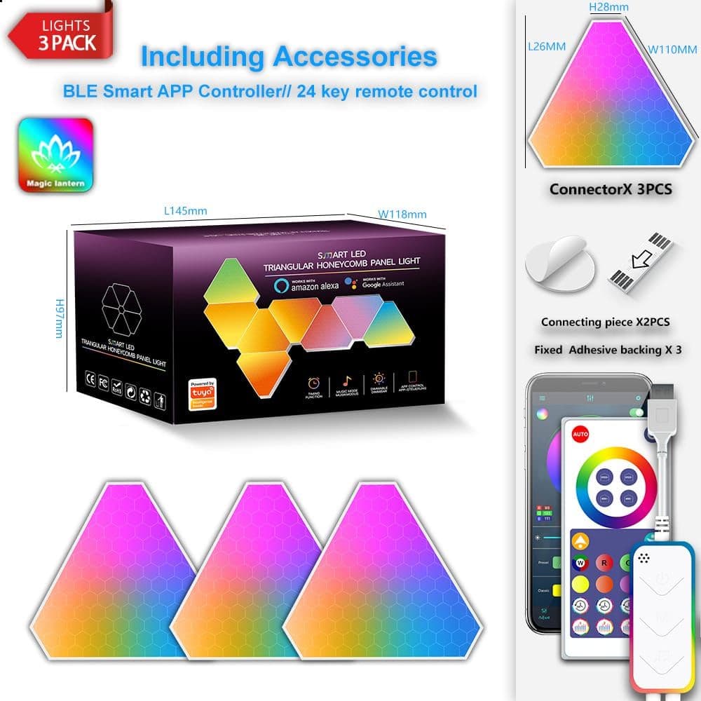 Smart LED Triangular Honeycomb Panel Light (3 Piece) — thumbnail 4 of 4
