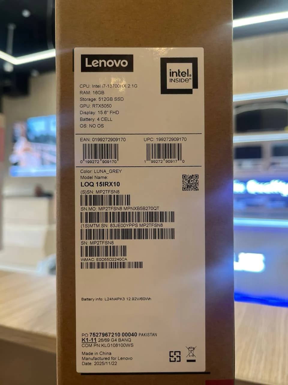 Lenovo LOQ 15IRX10 - (YPPS) Intel Core i7-13700HX, RAM 16GB, SSD 512GB, RTX 5050 8GB, 15.6 Inch FHD IPS 144Hz, Luna Grey — thumbnail 7 of 7