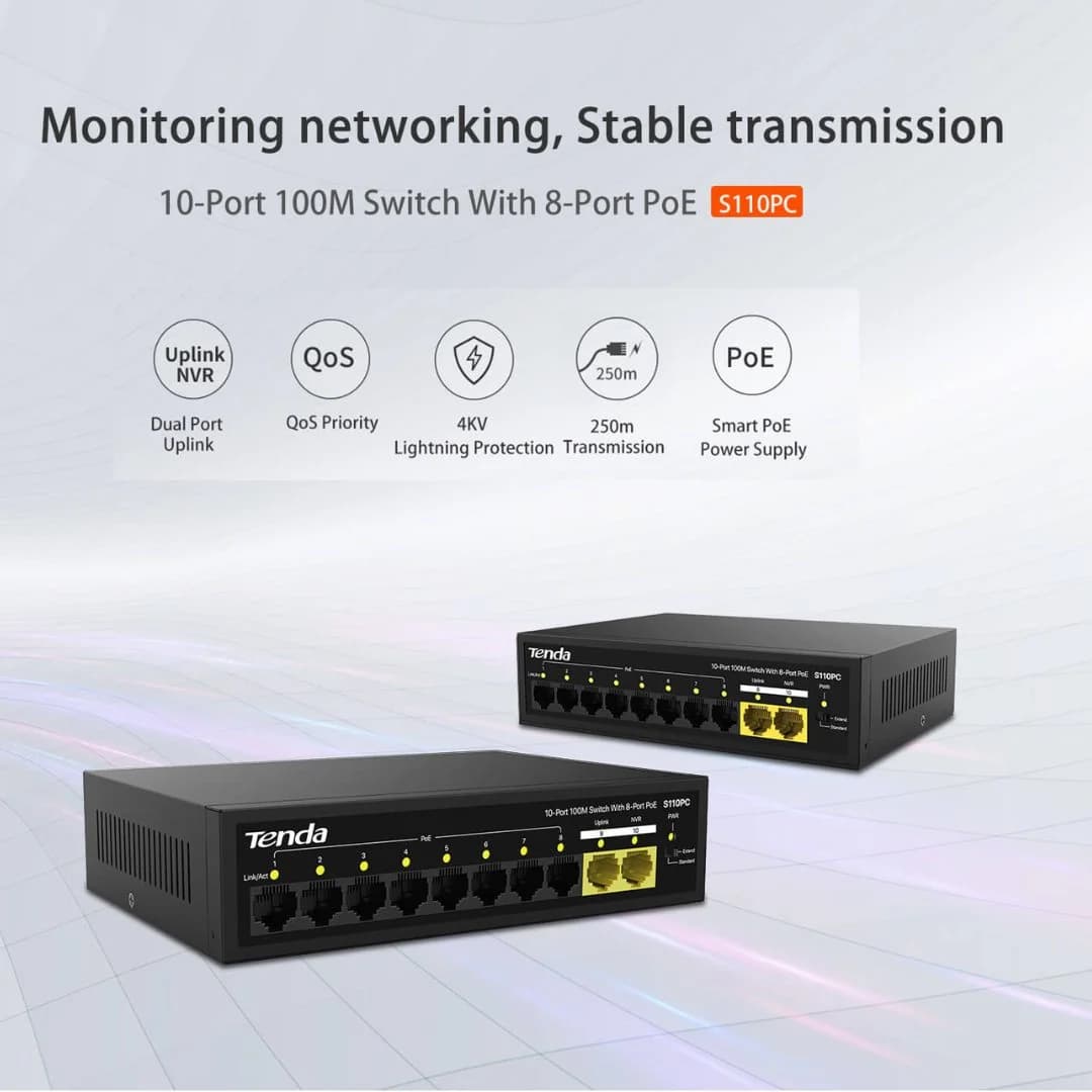 Tenda S110PC 10-Port 10/100Mbps PoE - Ethernet Network Switch — thumbnail 3 of 3