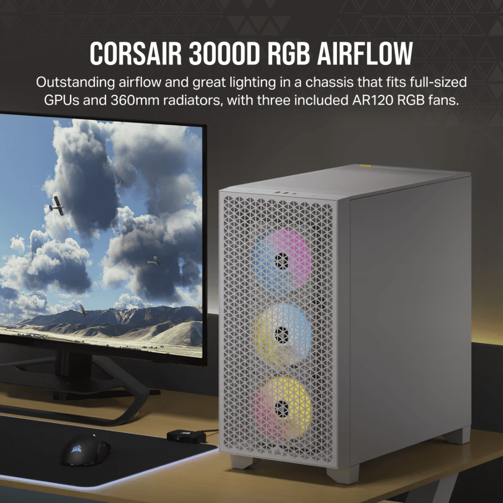 CORSAIR 3000D RGB AIRFLOW TEMPERED GLASS MT CASE WHITE — thumbnail 2 of 7