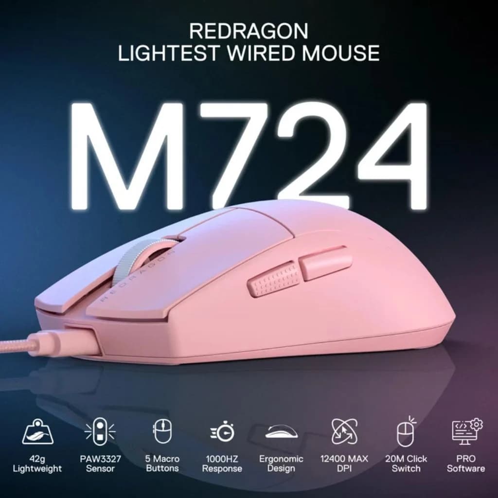 Redragon M724 K1NG Wireless Gaming Mouse - Pink — thumbnail 4 of 4
