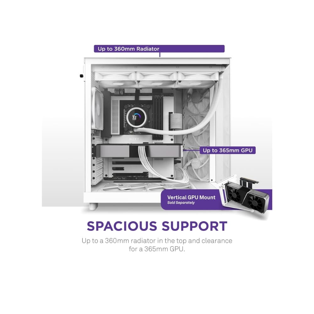 NZXT H6 FLOW COMPACT DUAL-CHAMBER ATX WHITE CASE — thumbnail 6 of 6