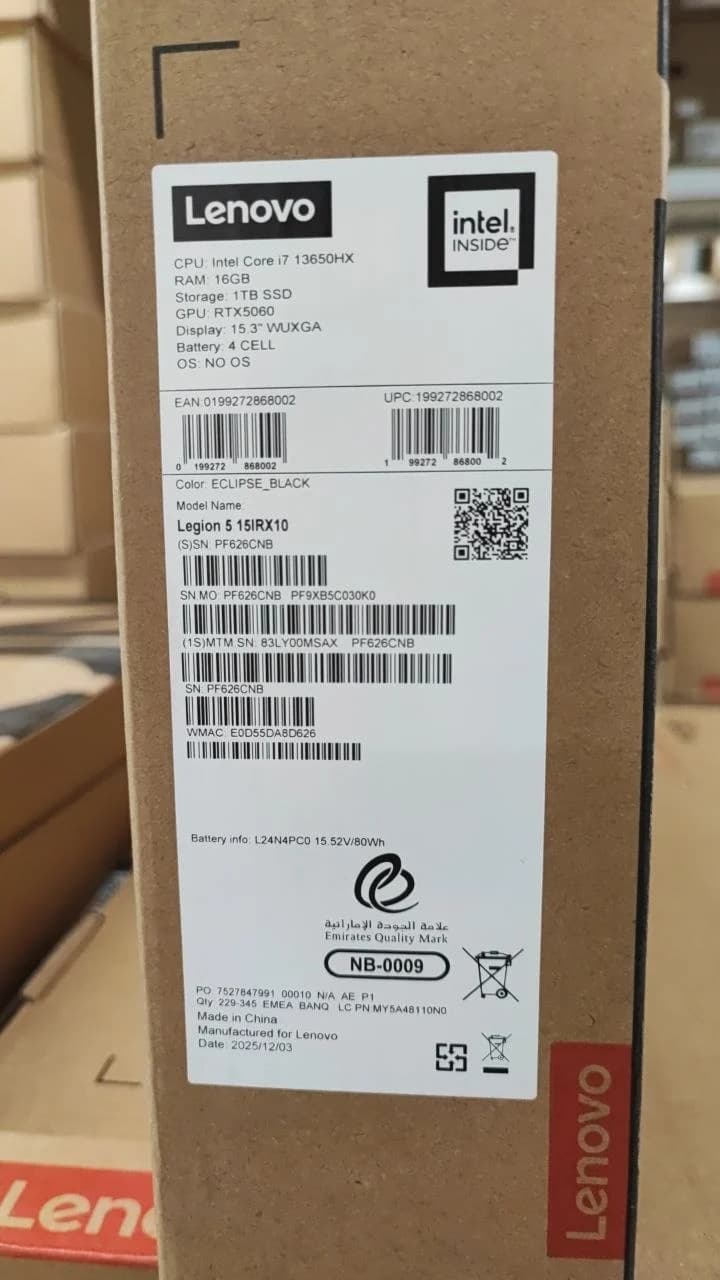 Lenovo Legion 5, RTX 5060 8GB, Intel Core i7-13650HX, RAM 16GB, SSD 1TB, 15.3 Inch IPS 165Hz WUXGA, Black — thumbnail 9 of 9