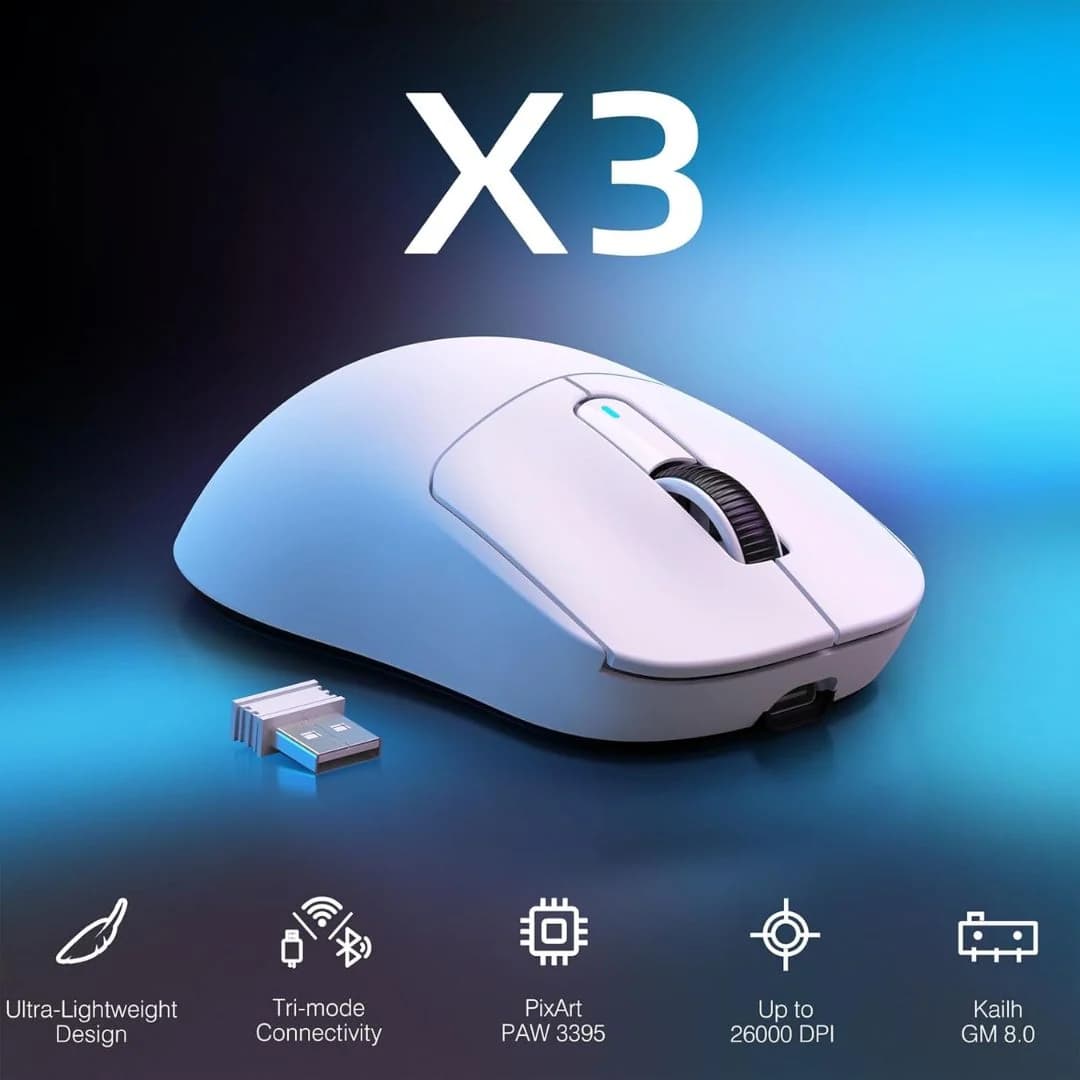 ATTACK SHARK X3  Wireless Gaming Mouse - White — thumbnail 2 of 7