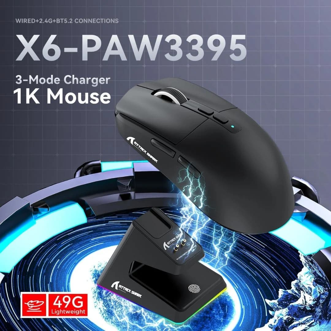 ATTACK SHARK X6  Wireless Gaming Mouse - Black — thumbnail 2 of 9