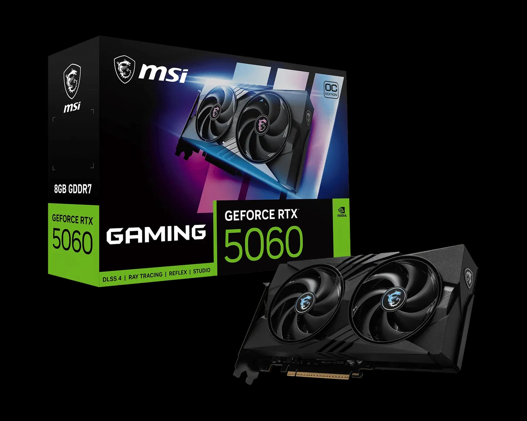 MSI GeForce RTX 5060 8G GAMING OC V1 Graphics Card , 8GB GDDR7 , 128-bit , 3840 CUDA Cores | 2587MHz Boost , PCIe 5.0 , TWIN FROZR 10 , DLSS 4.5 , 3× DisplayPort 2.1b + HDMI 2.1b , 8K Support