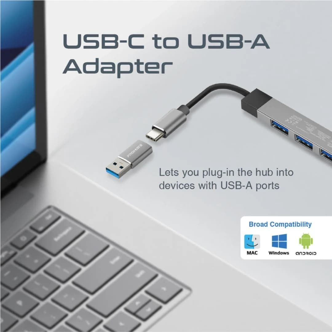 Promate LiteHub-4 4-in-1 Multi-Port USB-C Data Hub - Gray — thumbnail 3 of 4