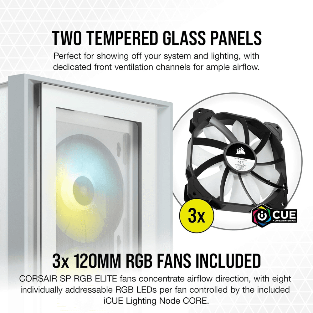 CORSAIR ICUE 4000X RGB TEMPERED GLASS MID-TOWER CASE WHITE — thumbnail 3 of 6