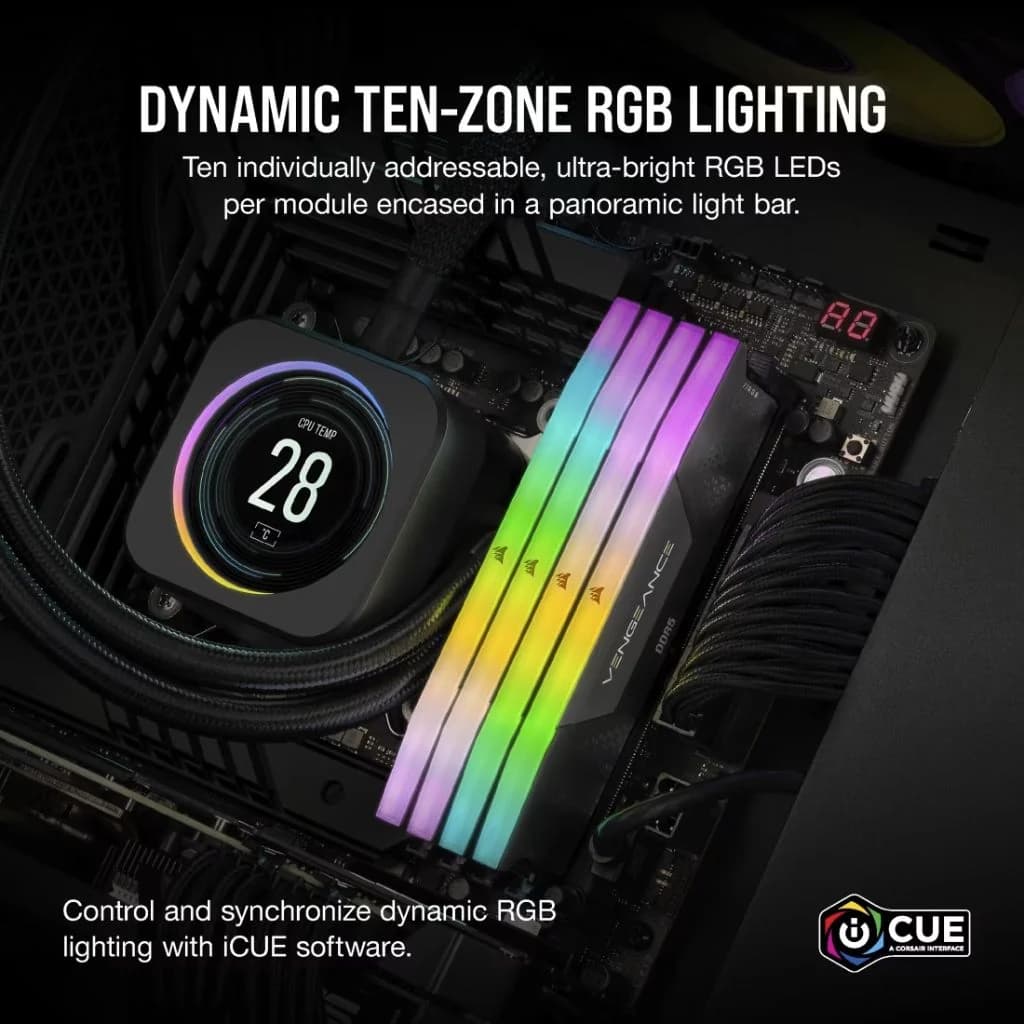 Corsair Vengeance RGB 64GB (2×32GB) DDR5 6000MHz CL38 Desktop Memory - Black — thumbnail 5 of 5