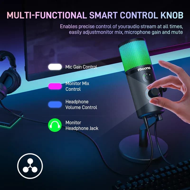 MAONO DM50 USB Condenser Microphone, 3 Polar Patterns, Smart Knob, RGB, Plug and Play for Streaming and Recording — thumbnail 7 of 9