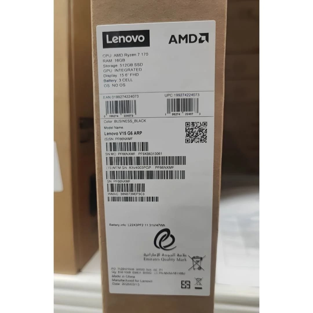 Lenovo V15 G6 - (3PGP) Ryzen 7-170, RAM 16GB, SSD 512GB, Integrated Graphics, 15.6 Inch FHD, Black — thumbnail 7 of 7