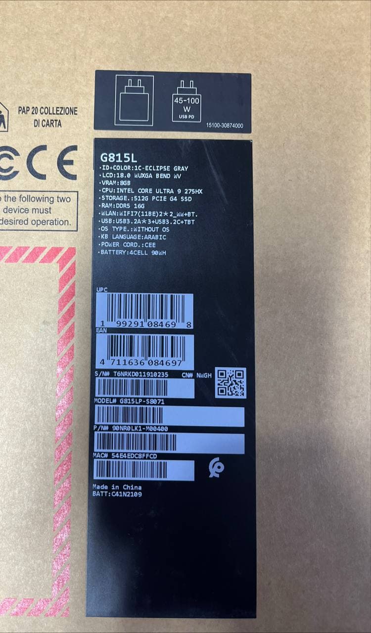 ASUS ROG Strix G18, NVIDIA Geforce RTX 5070 8GB, Intel Core Ultra 9-275HX, RAM 16GB, SSD 512GB, 18.0 inch WUXGA 144Hz, Eclipse Gray — thumbnail 5 of 5