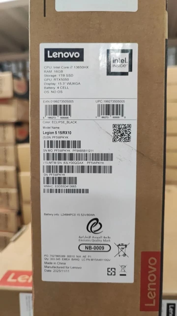 Lenovo Legion 5 15IRX10 - (QGAX), Intel Core™ i7-13650HX, RAM 16GB, SSD 1TB, NVIDIA RTX 5050 8GB, 15.3 WUXGA 165Hz, Eclipse Black — thumbnail 6 of 6