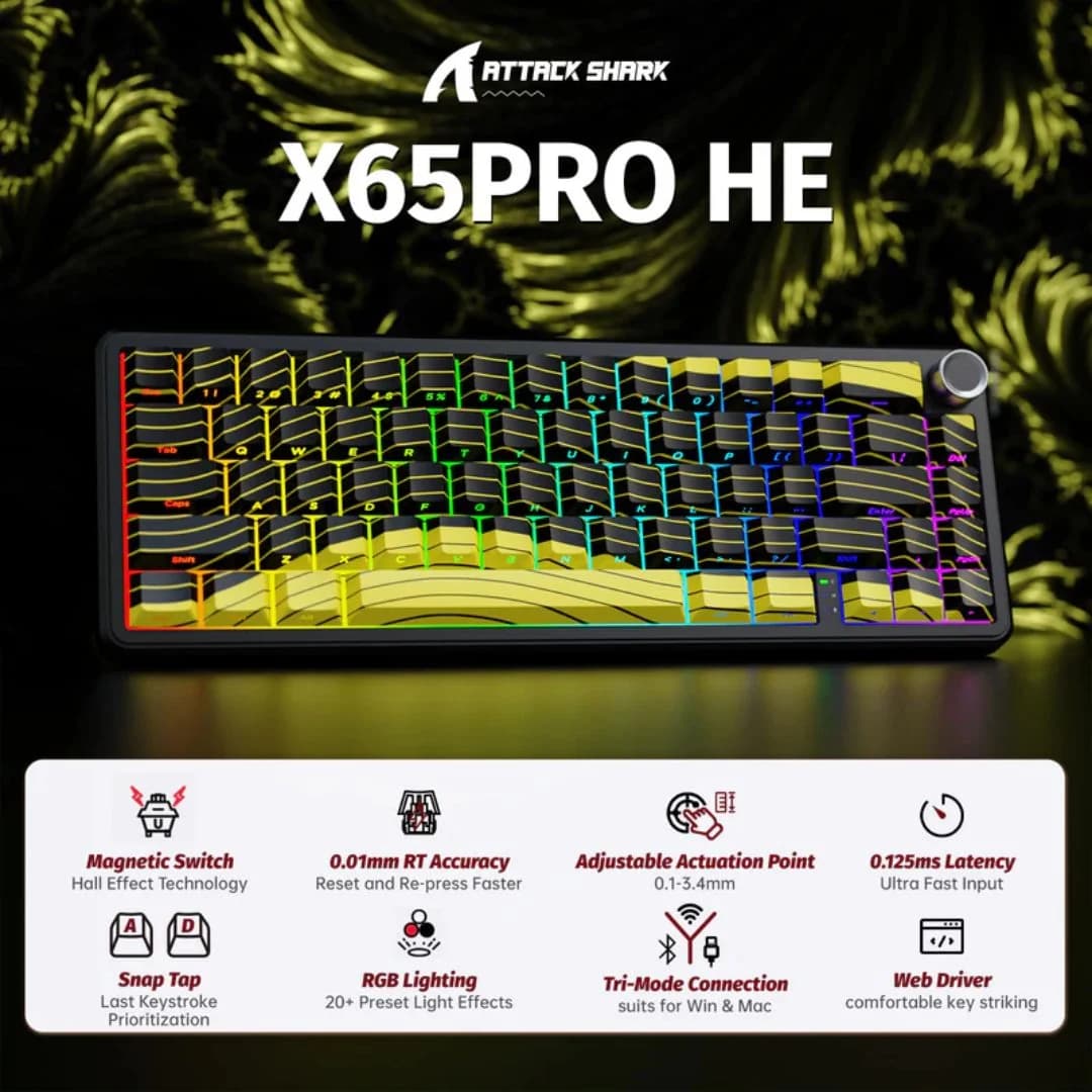 ATTACK SHARK X65 PRO Magnetic Keyboard - Yellow Contours — thumbnail 4 of 4