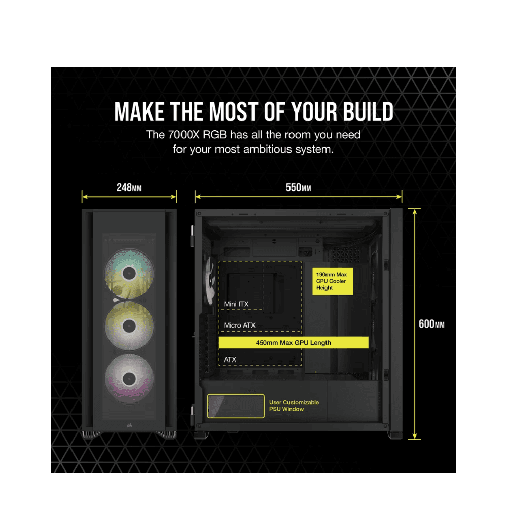 CORSAIR 7000X ICUE RGB FULL TOWER CASE TEMP GLASS 1+3BLACK — thumbnail 2 of 5