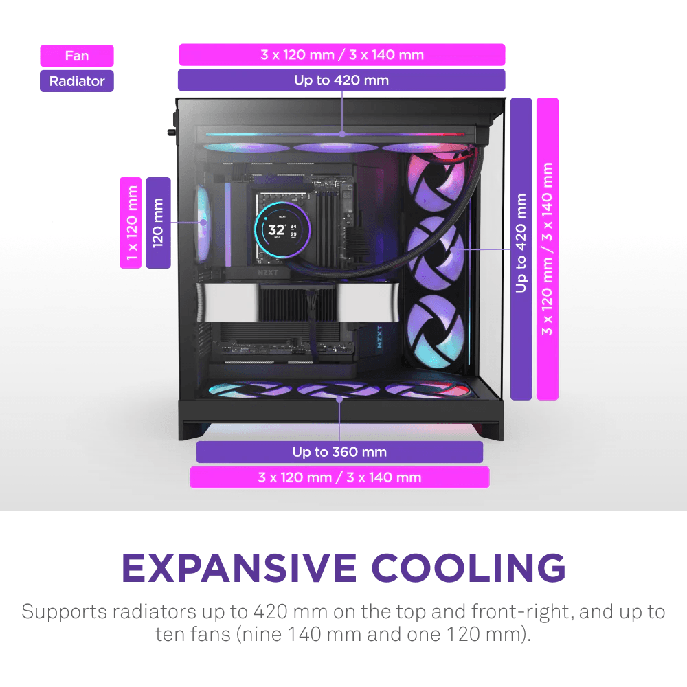 NZXT H9 FLOW RGB DUAL-CHAMBER MID TOWER Airflow Black CASE — thumbnail 4 of 9