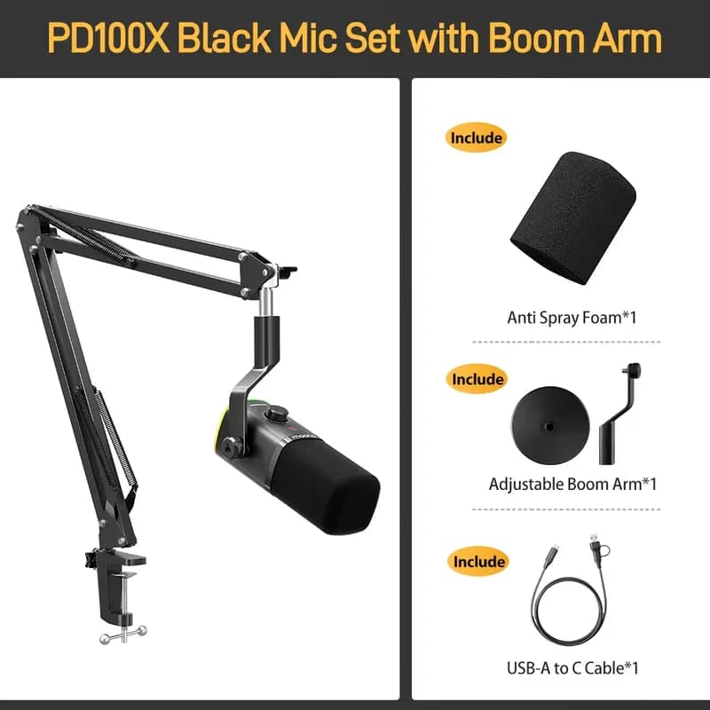 MAONO PD100X USB Dynamic Microphone – Cardioid Studio Mic with Gain Control, RGB Lighting & Zero-Latency Monitoring for Podcast, Streaming, Gaming — thumbnail 9 of 10
