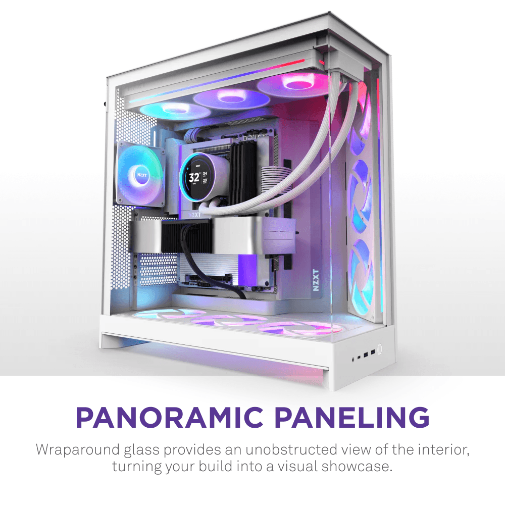 NZXT H9 FLOW RGB+ DUAL-CHAMBER MID TOWER Airflow With CONTROL HUB White CASE — thumbnail 7 of 9