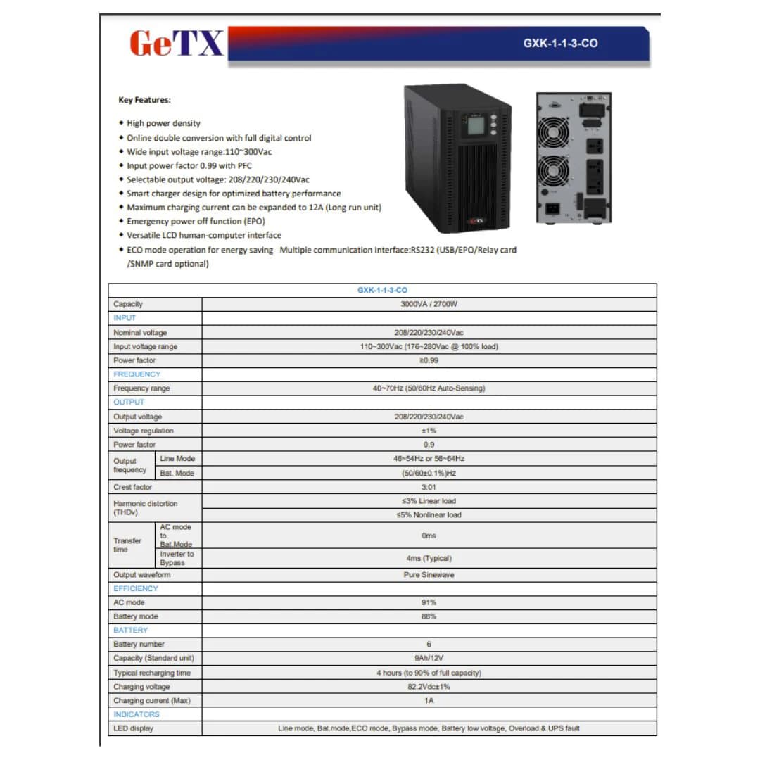 UPS GeTX Online GXK-1-1-3-CO, 3KV (3000VA) HF LCD battery 12-9 *6 — thumbnail 4 of 5