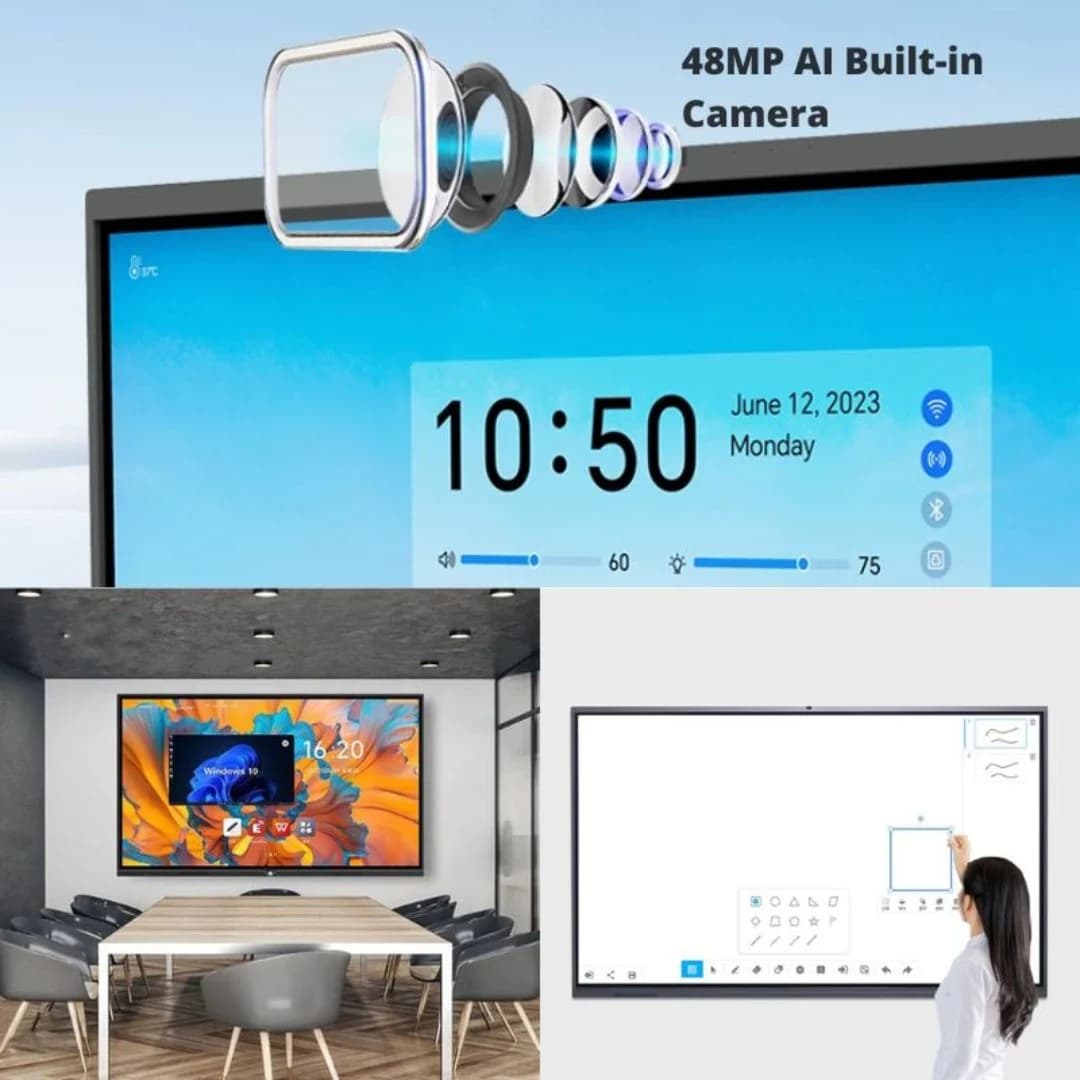 Luminex 75-Inch 4K UHD & AI Built-in Camera Smart Interactive Whiteboard, Android 13.0, RAM 8GB, Storage 128GB — thumbnail 4 of 5