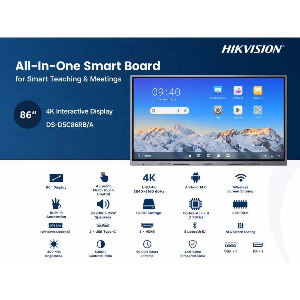 Hikvision 86-Inch 4K UHD Smart Interactive Whiteboard, Android 14.0, RAM 8GB, Storage 128GB — thumbnail 6 of 6