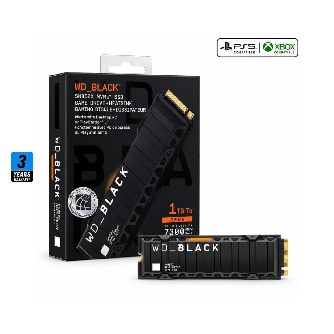 WD BLACK SN850X 1TB with Heatsink , 7300MB/s M.2 NVME , PCIe 4.0