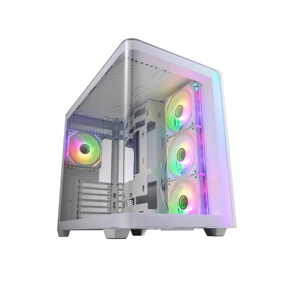 FSP M580-WA ARGB White ATX Gaming Case – 4×120mm ARGB Fans – 270° Curved Tempered Glass