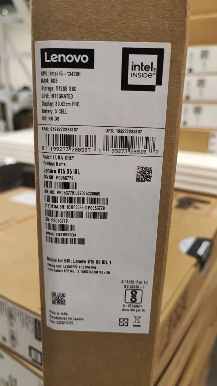 Lenovo V15 G5, Intel® UHD Graphics, Intel Core i5-13420H, RAM 8GB, SSD 512GB, 15.6 Inch FHD, Luna Grey — thumbnail 6 of 6